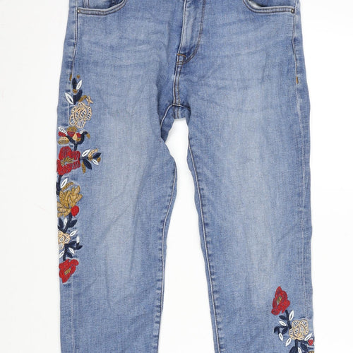 EDC Womens Blue Cotton Blend Cropped Jeans Size 28 in L21 in Regular Zip - Embroidered