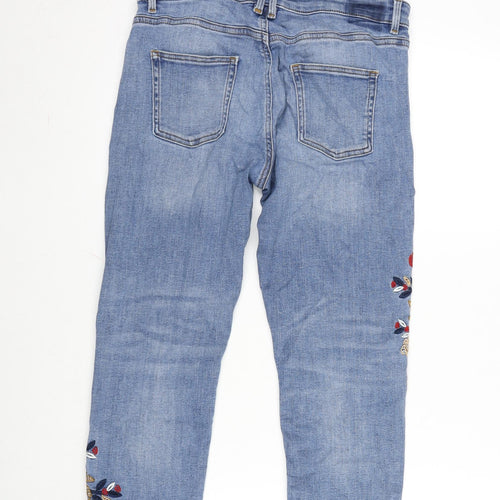 EDC Womens Blue Cotton Blend Cropped Jeans Size 28 in L21 in Regular Zip - Embroidered