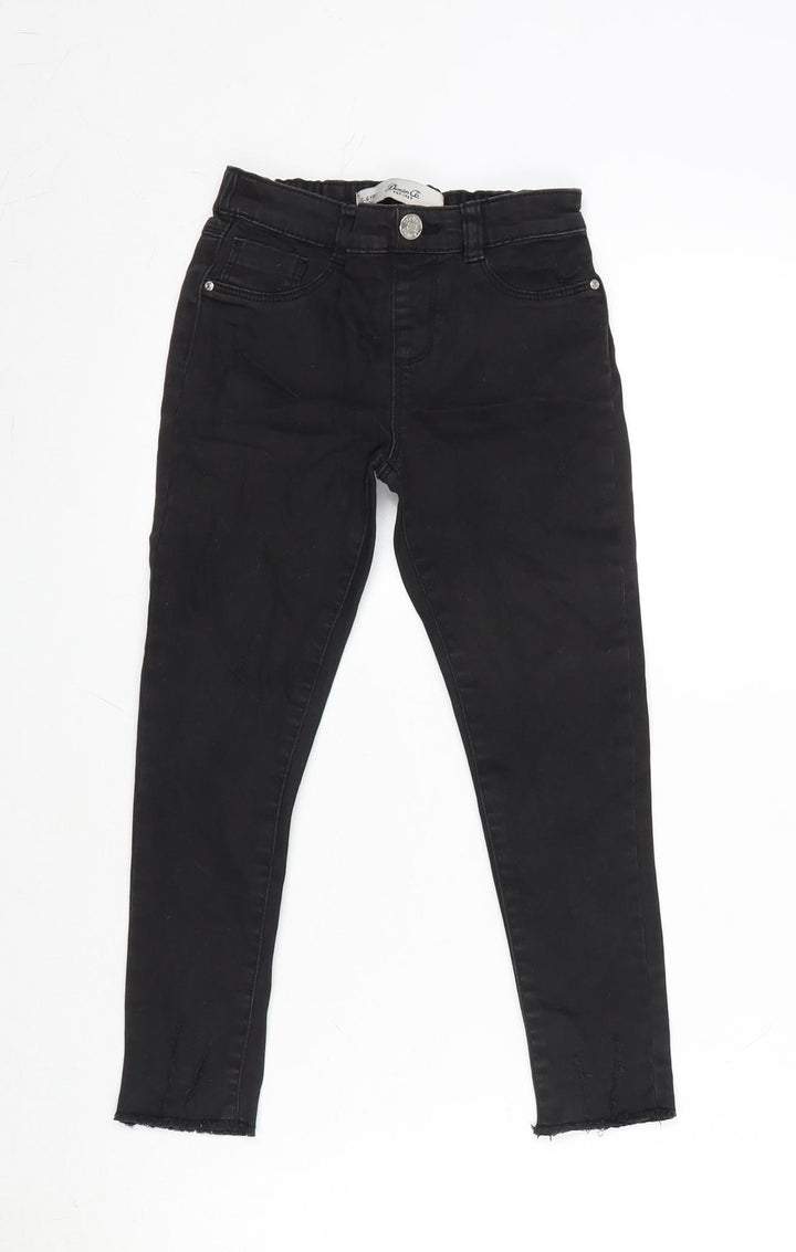 Denim & Co. Girls Black Cotton Straight Jeans Size 5-6 Years L20 in Regular - Raw Hem