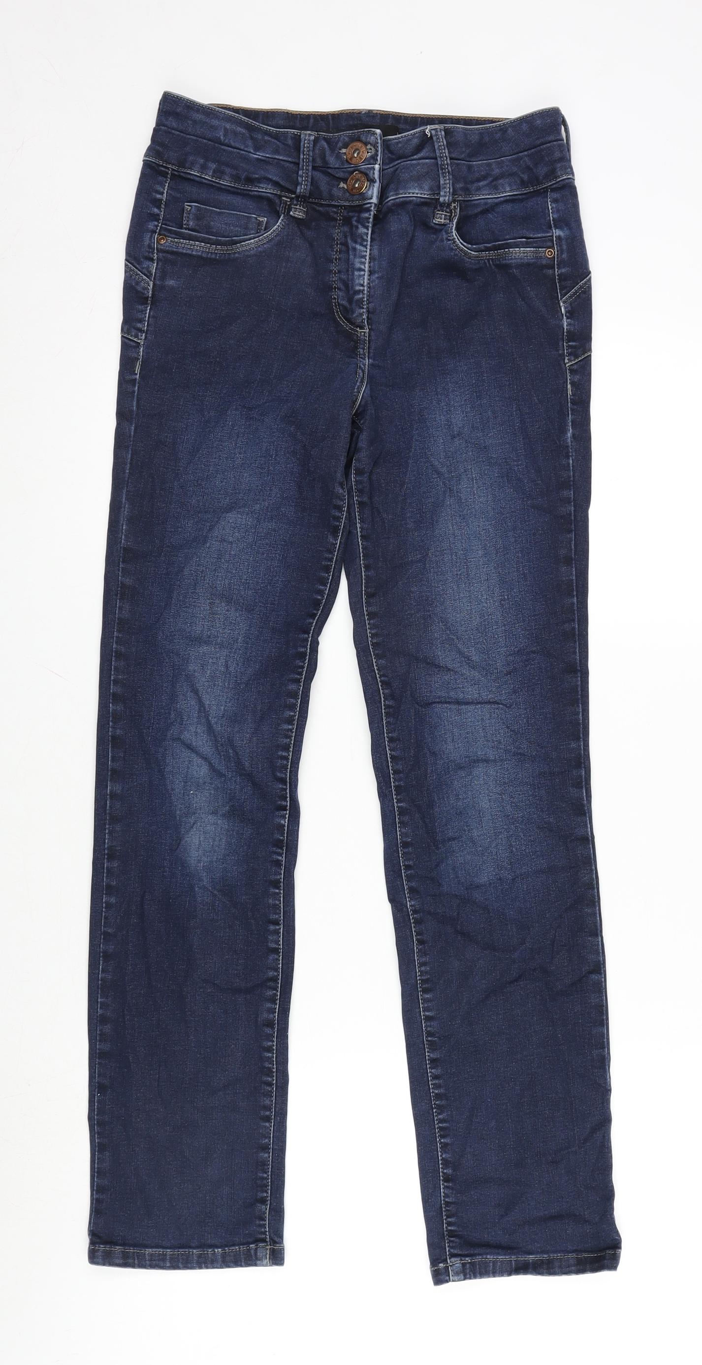 NEXT Womens Blue Cotton Blend Straight Jeans Size 10 L29 in Regular Zip