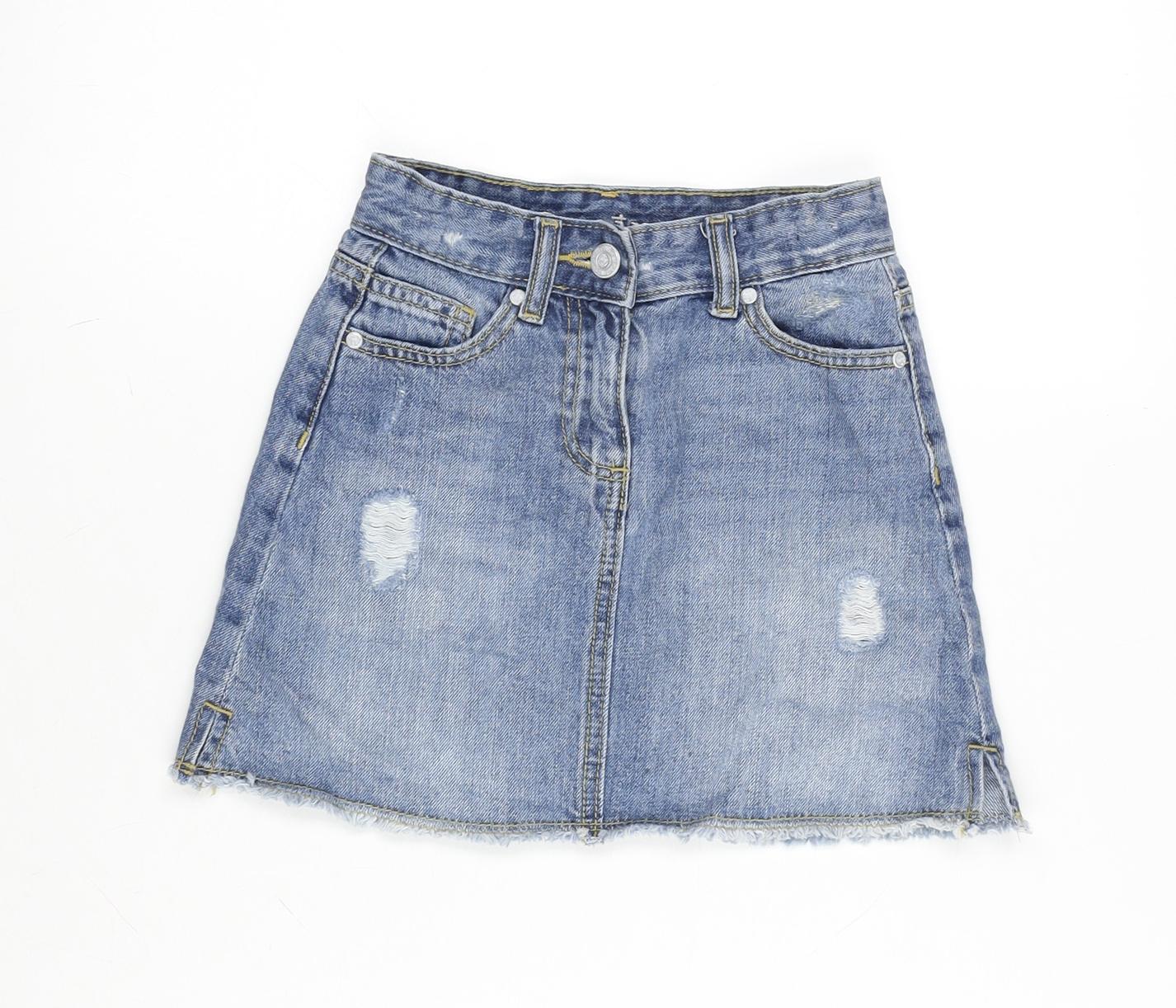 Matalan Girls Blue Cotton Bandage Skirt Size 7 Years Regular Zip - Distressed