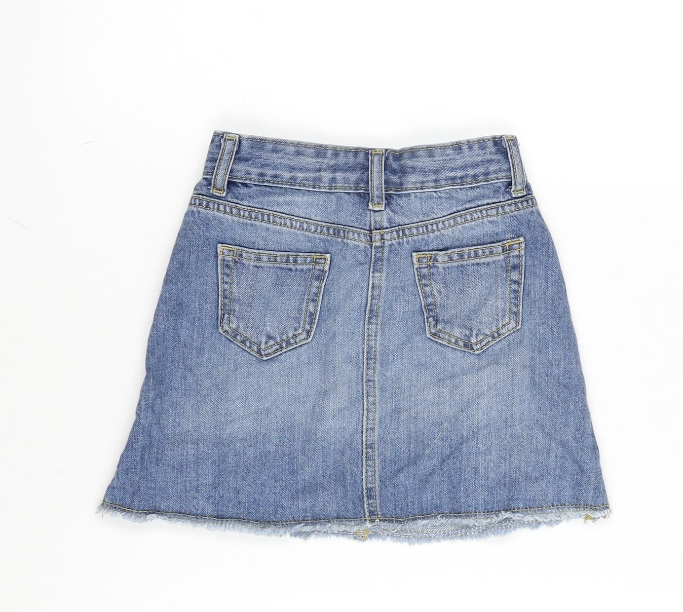 Matalan Girls Blue Cotton Bandage Skirt Size 7 Years Regular Zip - Distressed