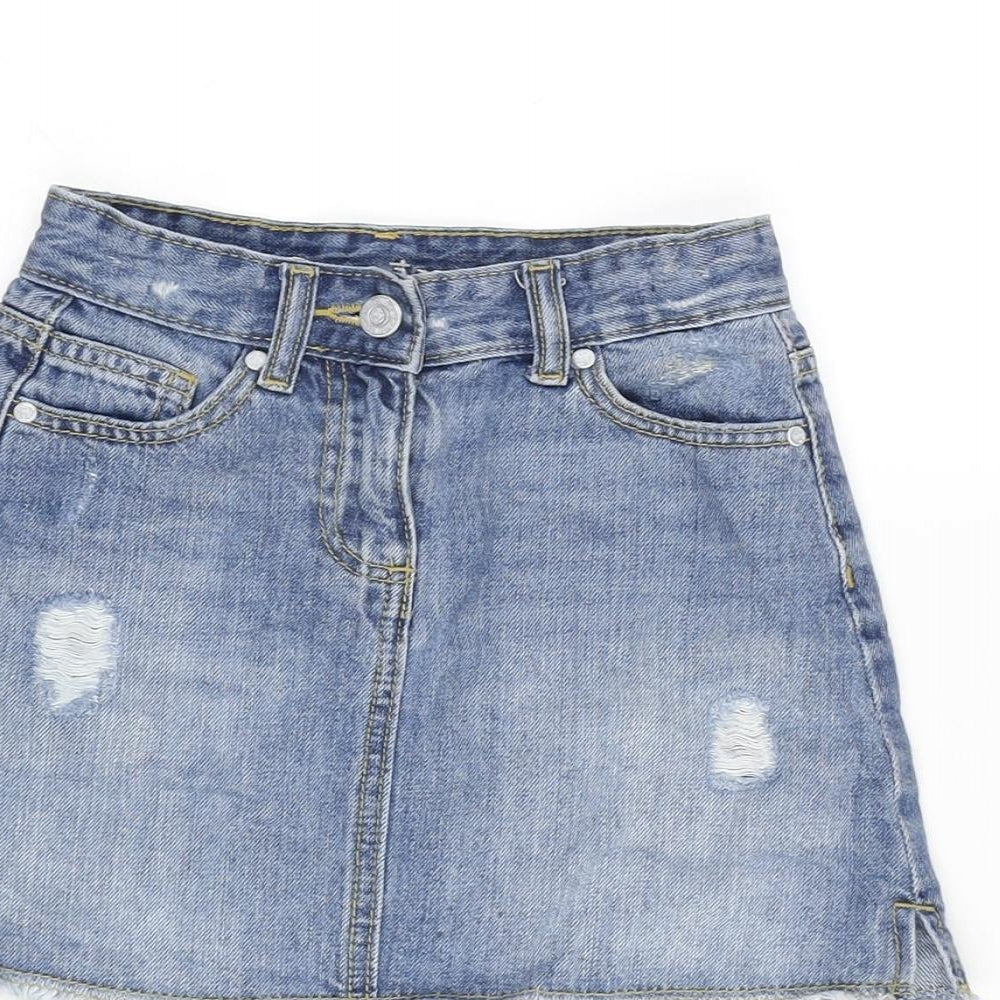 Matalan Girls Blue Cotton Bandage Skirt Size 7 Years Regular Zip - Distressed