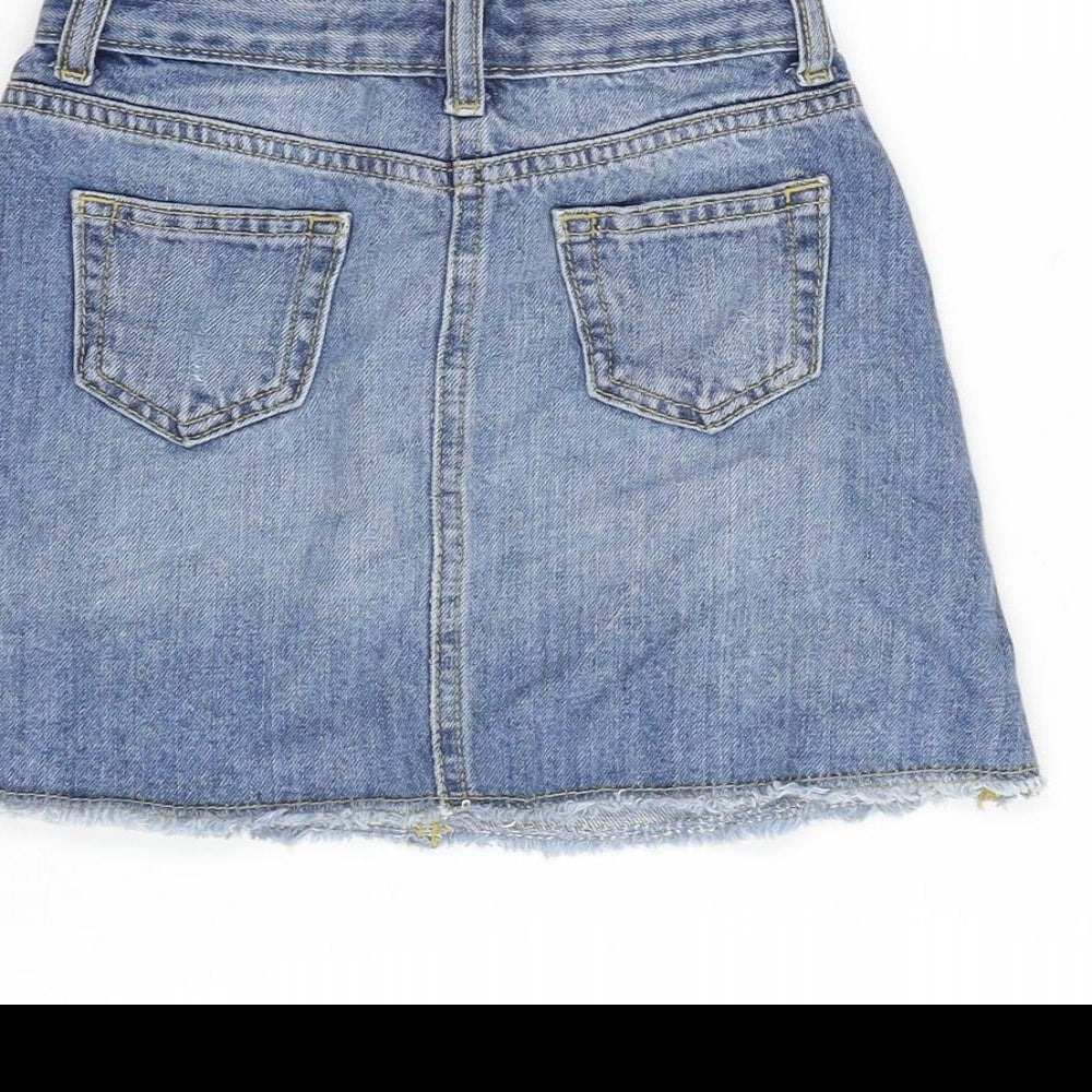 Matalan Girls Blue Cotton Bandage Skirt Size 7 Years Regular Zip - Distressed
