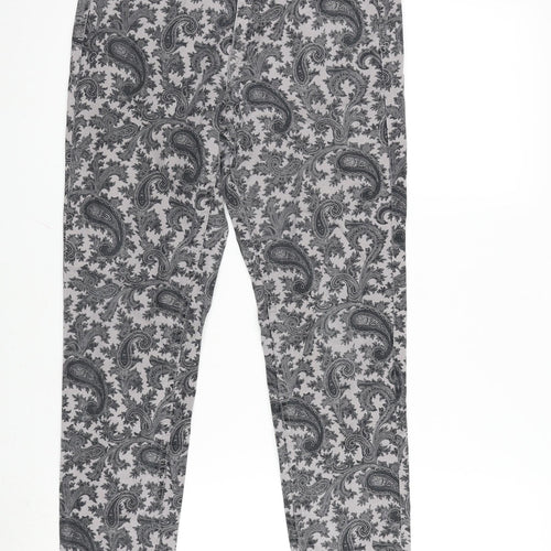 FC Jeans Womens Grey Paisley Cotton Blend Straight Jeans Size 10 L27 in Extra-Slim Zip