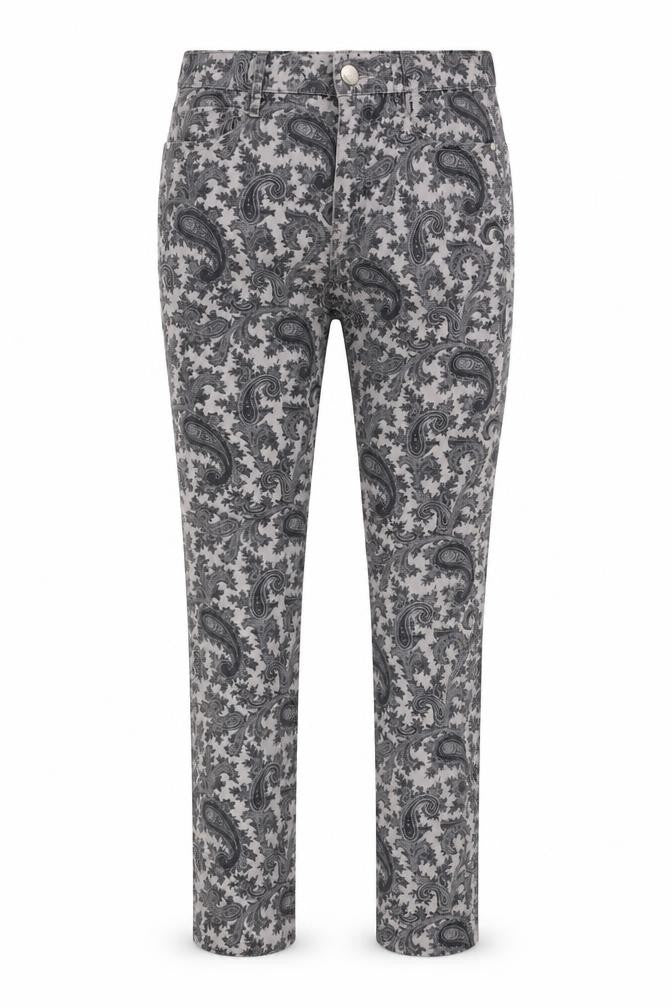FC Jeans Womens Grey Paisley Cotton Blend Straight Jeans Size 10 L27 in Extra-Slim Zip