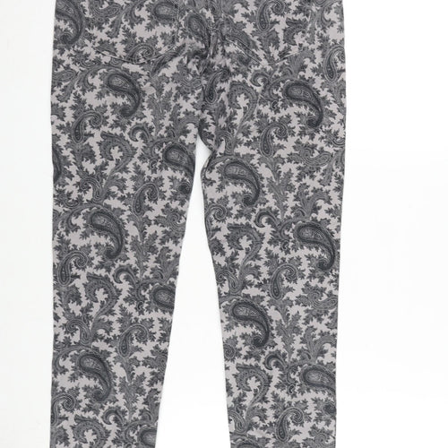 FC Jeans Womens Grey Paisley Cotton Blend Straight Jeans Size 10 L27 in Extra-Slim Zip