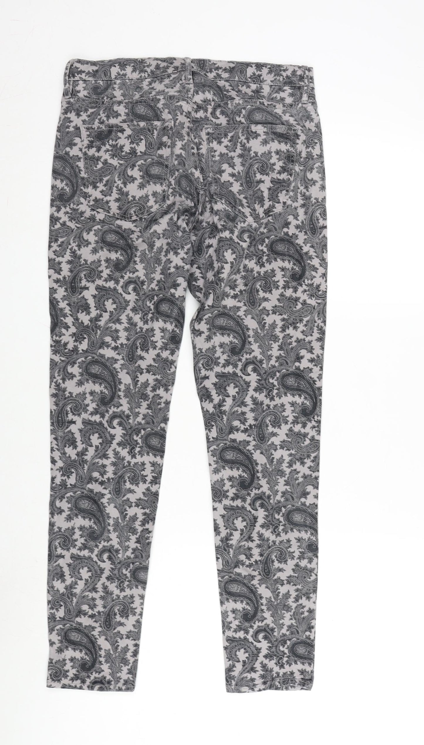 FC Jeans Womens Grey Paisley Cotton Blend Straight Jeans Size 10 L27 in Extra-Slim Zip
