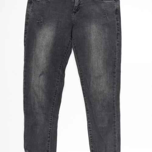 Denim & Co. Womens Grey Cotton Blend Tapered Jeans Size 8 L26 in Regular Zip