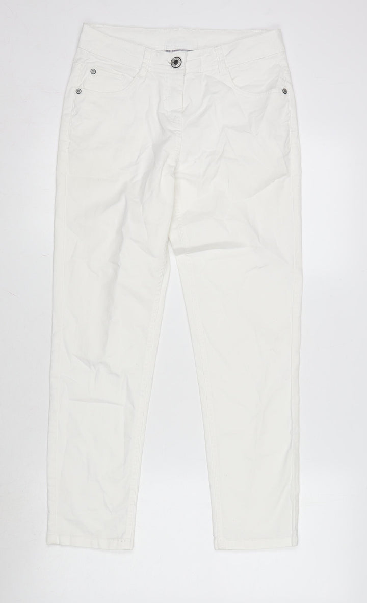 Avenue Womens Ivory Cotton Blend Straight Jeans Size 8 L26 in Regular Zip