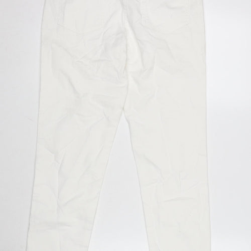 Avenue Womens Ivory Cotton Blend Straight Jeans Size 8 L26 in Regular Zip