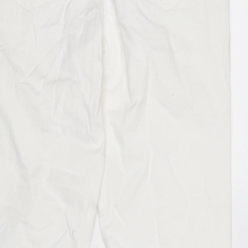 Avenue Womens Ivory Cotton Blend Straight Jeans Size 8 L26 in Regular Zip