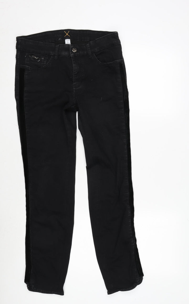 Dream Jeans Womens Black Cotton Blend Straight Jeans Size 30 in L29 in Regular Zip - Detail To Side- Vents In Legs