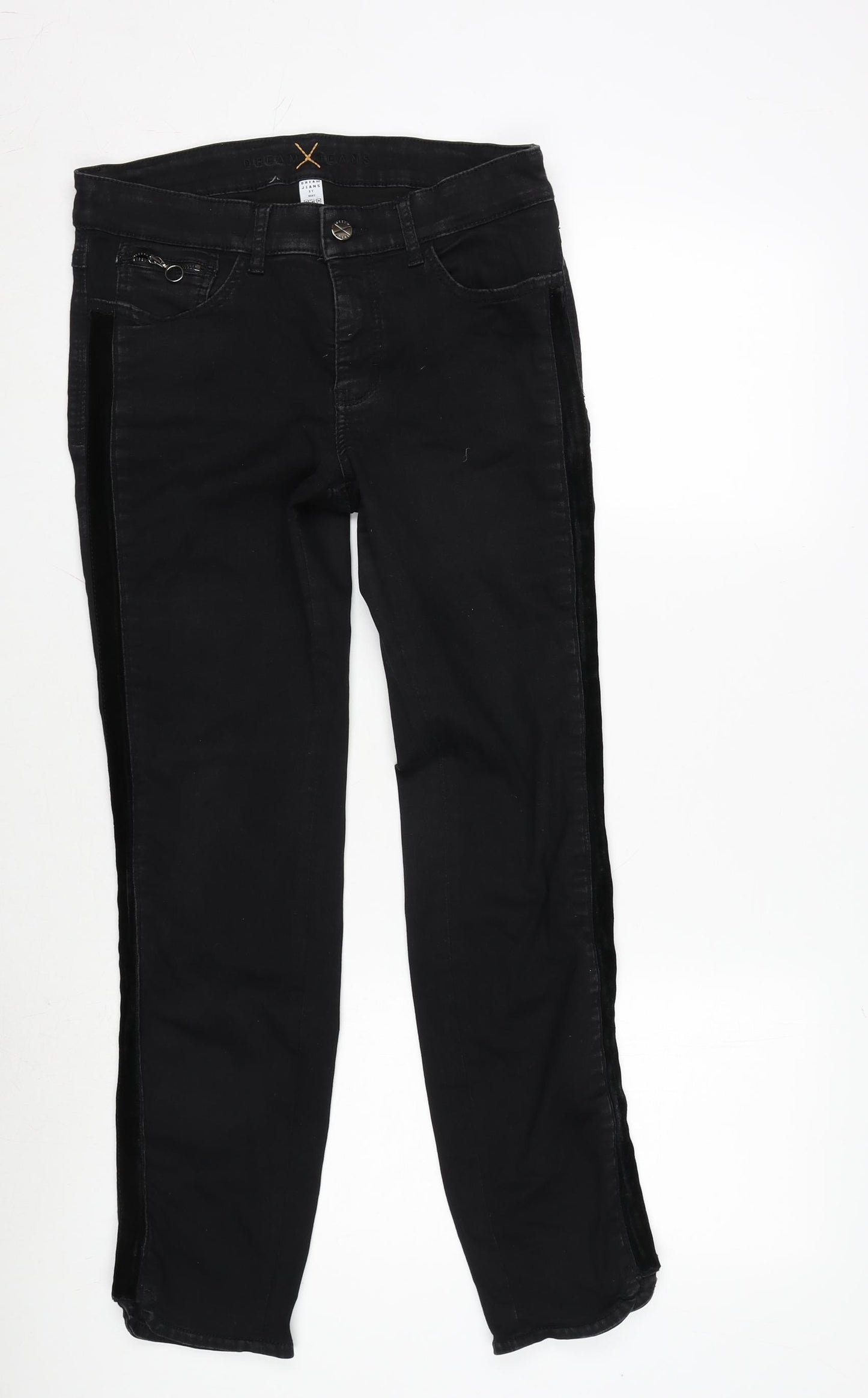 Dream Jeans Womens Black Cotton Blend Straight Jeans Size 30 in L29 in Regular Zip - Detail To Side- Vents In Legs