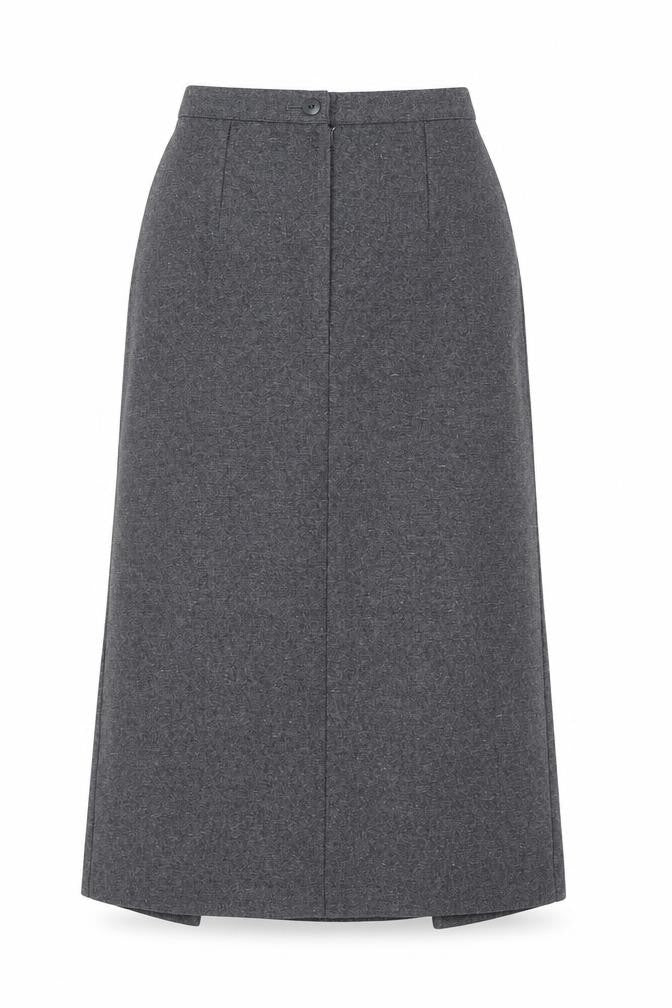 Front view of Hyphen women’s grey polyester a-line skirt, size UK 10, zip