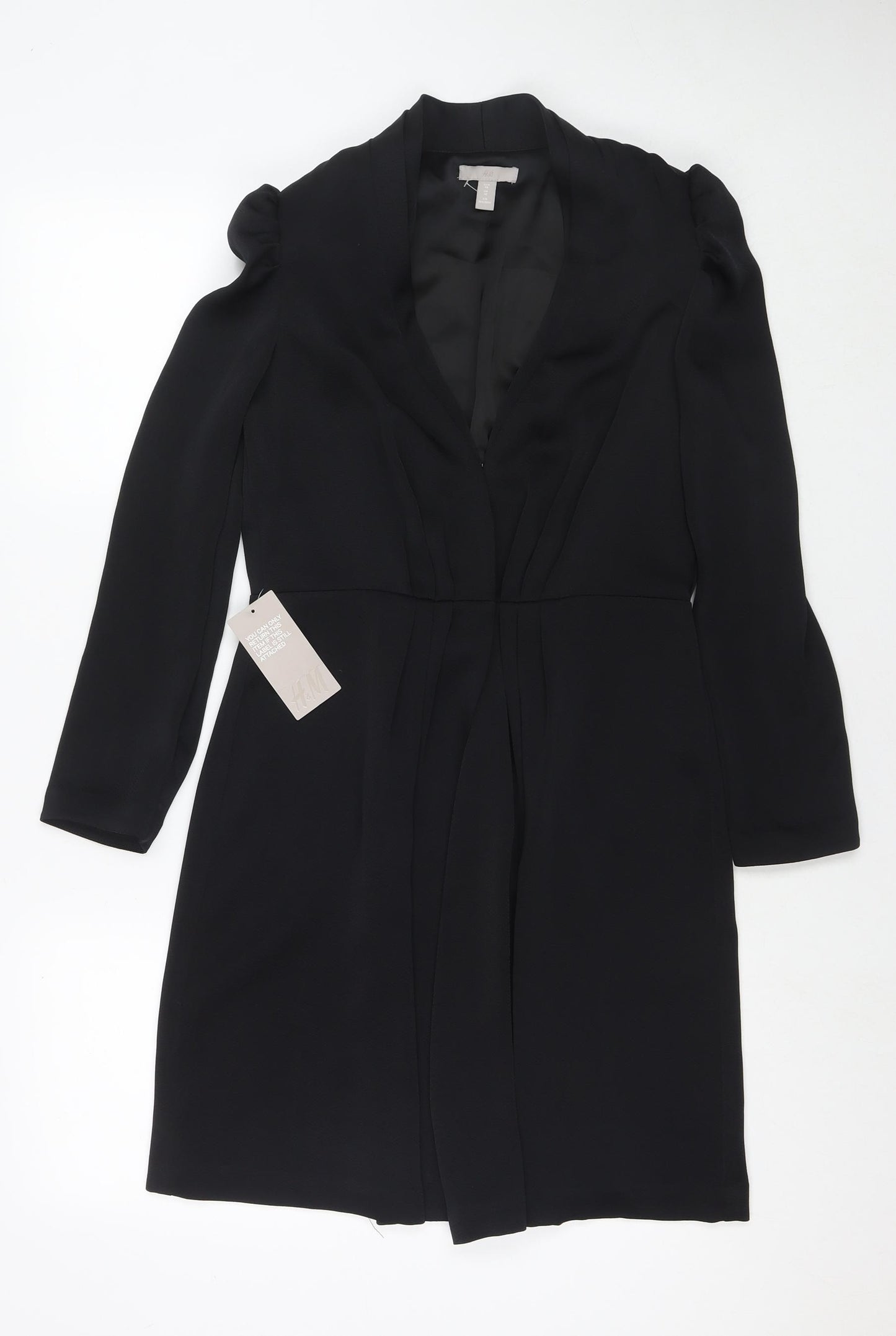 H&M Womens Black Polyester Jacket Dress Size 10 V-Neck Hook & Eye