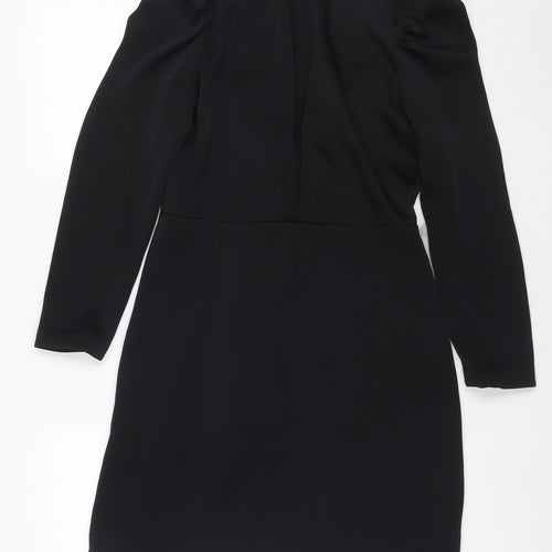 H&M Womens Black Polyester Jacket Dress Size 10 V-Neck Hook & Eye