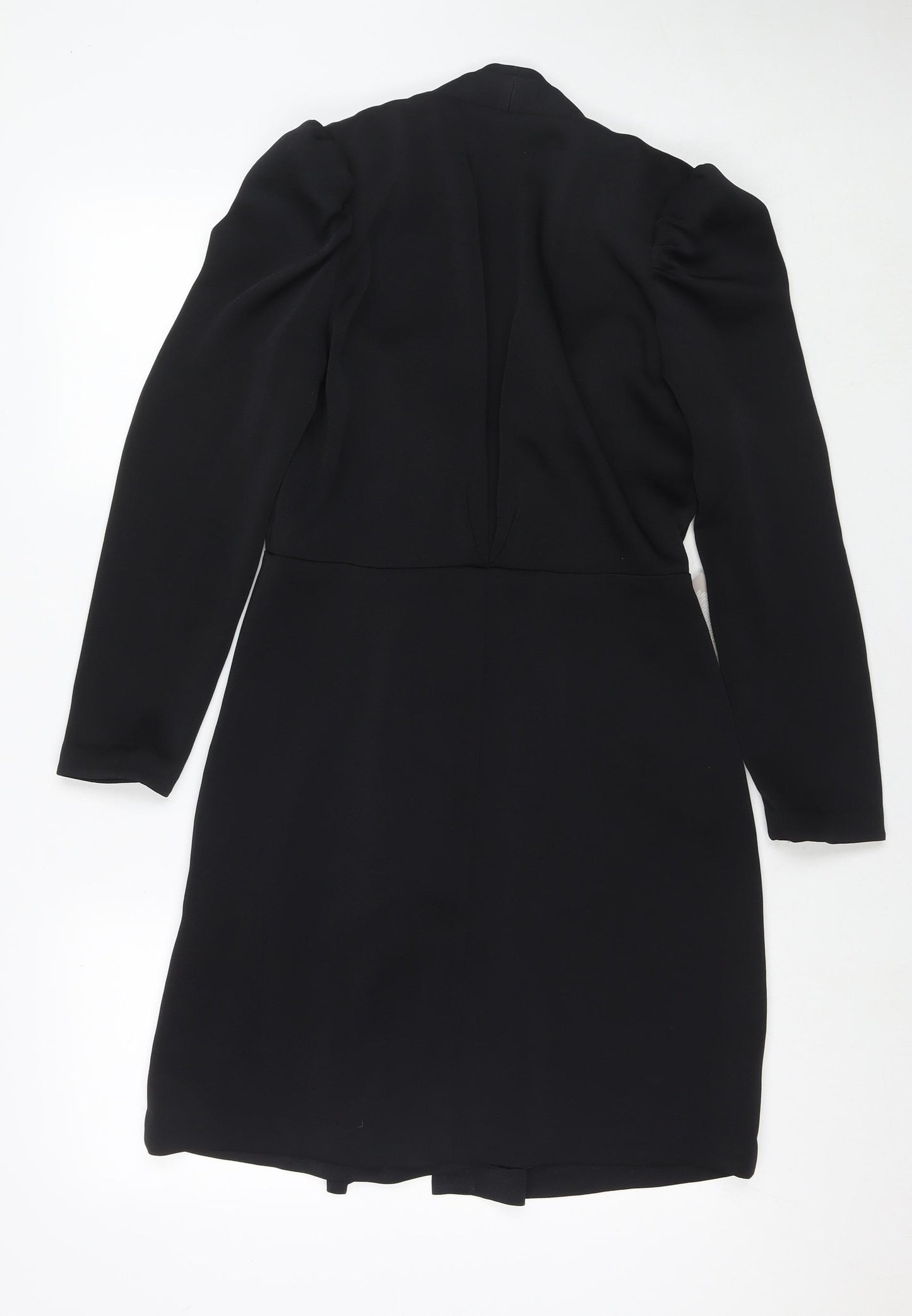 H&M Womens Black Polyester Jacket Dress Size 10 V-Neck Hook & Eye