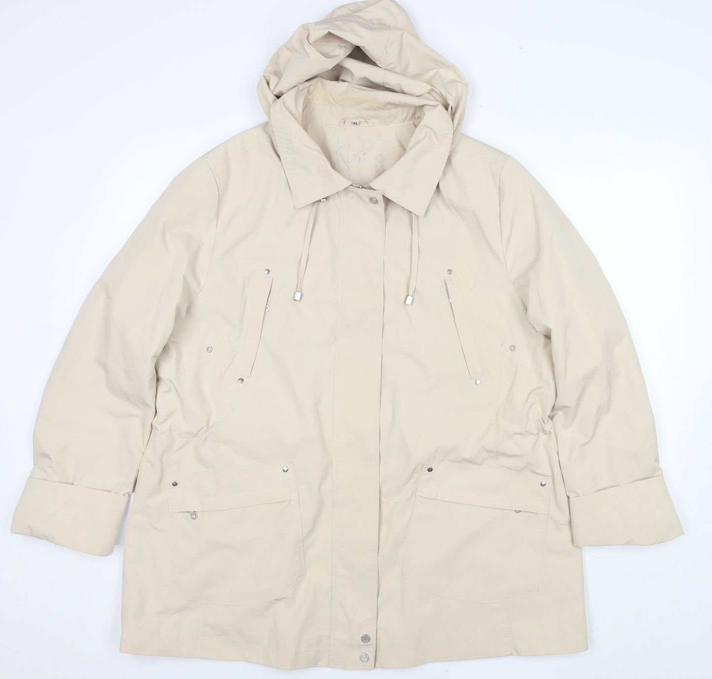 Klass Womens Beige Rain Coat Jacket Size XL Zip