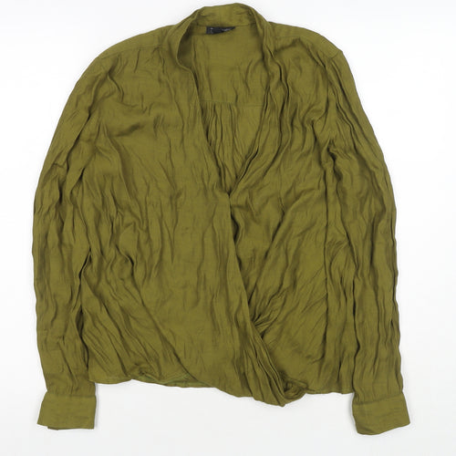 Topshop Womens Green Viscose Basic Blouse Size 10 V-Neck