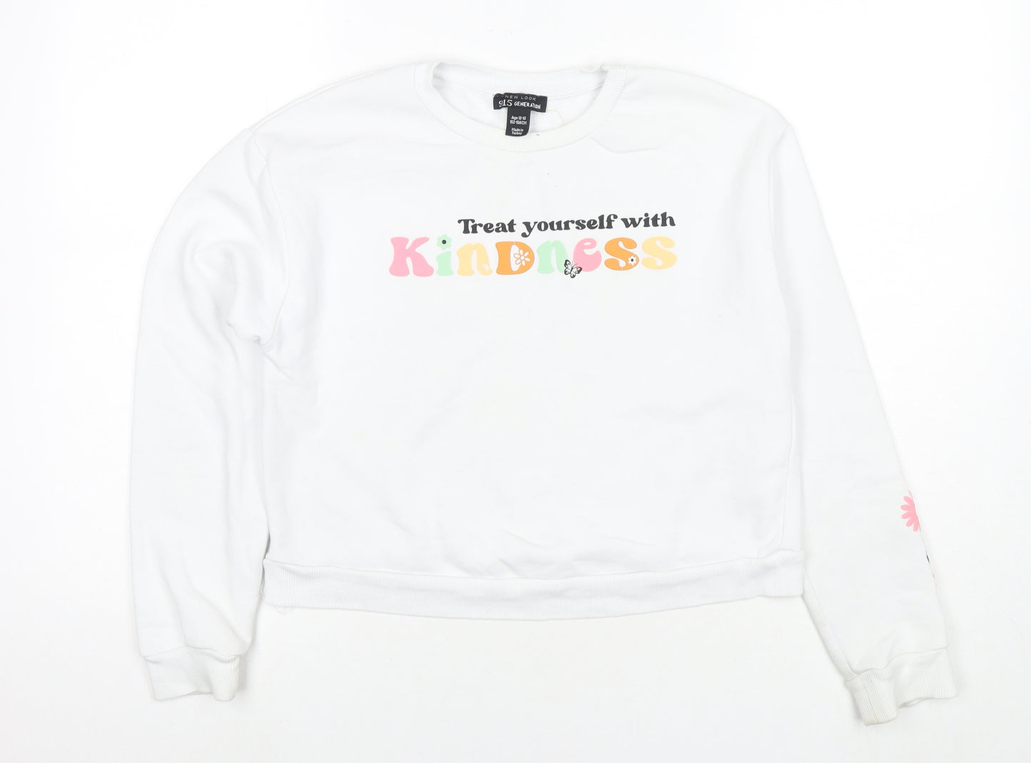 New Look Girls White Cotton Pullover Sweatshirt Size 12-13 Years Pullover - Treat yourself with kidness