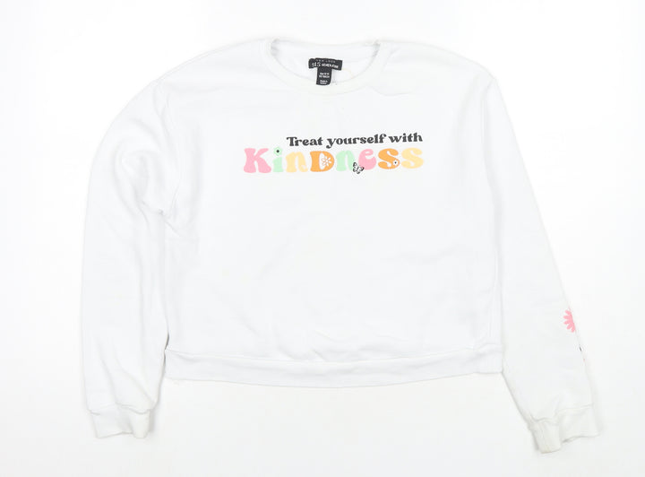 New Look Girls White Cotton Pullover Sweatshirt Size 12-13 Years Pullover - Treat yourself with kidness