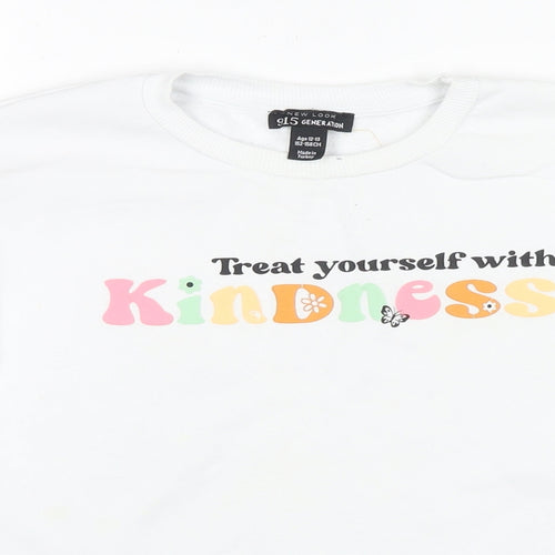 New Look Girls White Cotton Pullover Sweatshirt Size 12-13 Years Pullover - Treat yourself with kidness