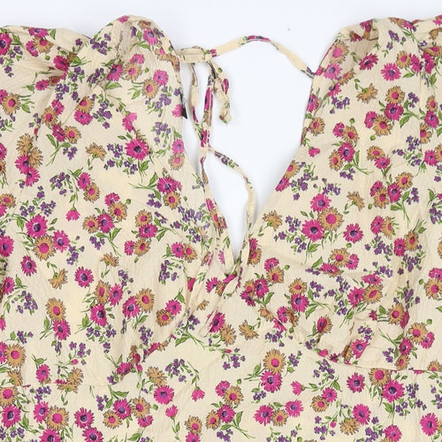 Nobody's child Womens Beige Floral Polyester T-Shirt Dress Size 18 V-Neck Pullover