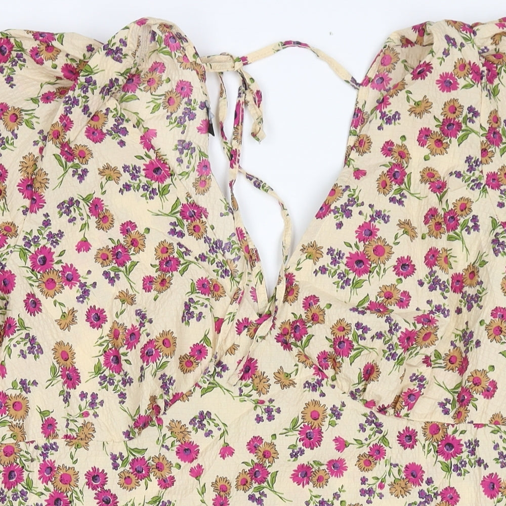 Nobody's child Womens Beige Floral Polyester T-Shirt Dress Size 18 V-Neck Pullover