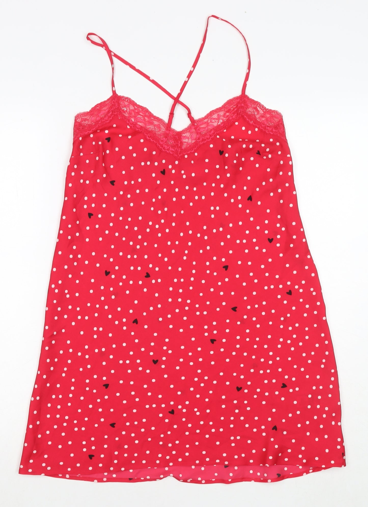 Marks and Spencer Womens Red Polka Dot Polyester Babydoll Dress Size 10 - Hearts