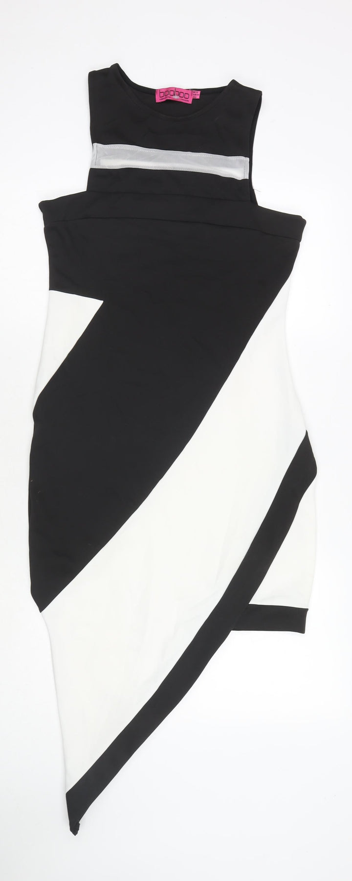 Boohoo Womens White Colourblock Polyester Tank Dress Size 12 Round Neck Pullover