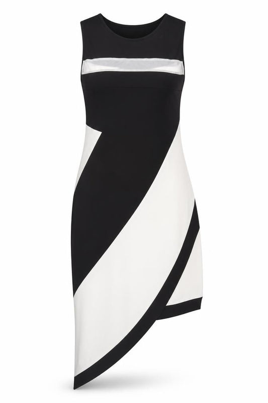 Front view of Boohoo women’s white colourblock polyester tank dress, size UK 12, round neck pullover