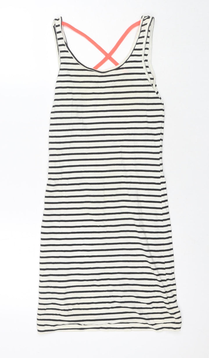 VERO MODA Womens White Striped Cotton Tank Dress Size XS Round Neck Pullover