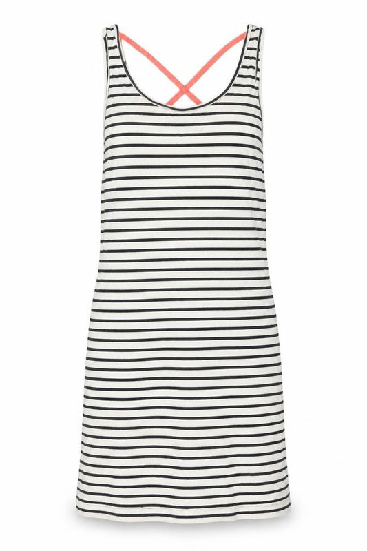 Front view of Vero Moda women’s white striped cotton tank dress, size XS, round neck pullover