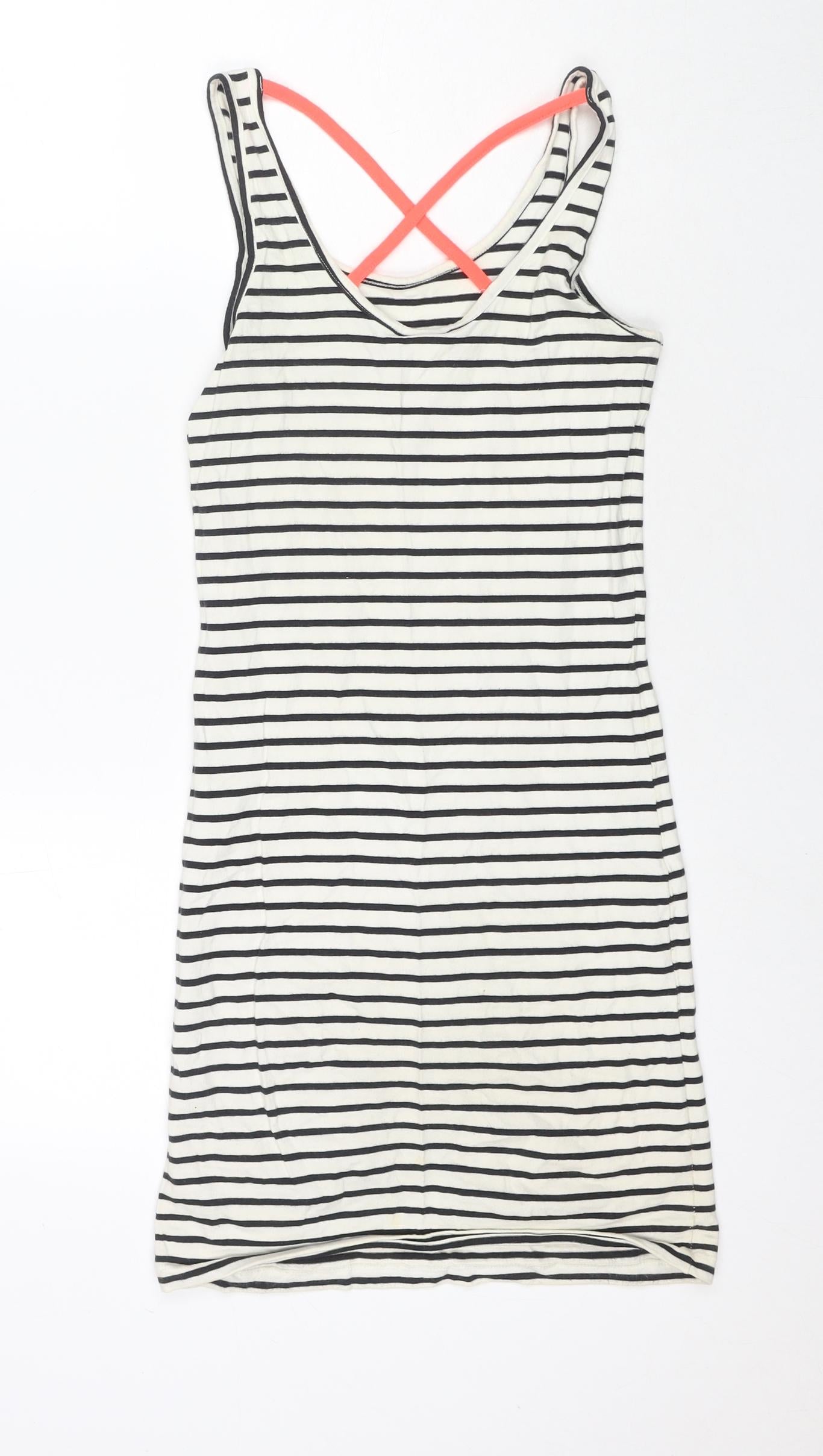 VERO MODA Womens White Striped Cotton Tank Dress Size XS Round Neck Pullover