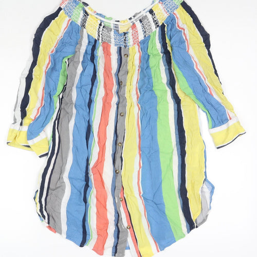 NEXT Womens Multicoloured Striped Viscose Basic Button-Up Size 14 Round Neck