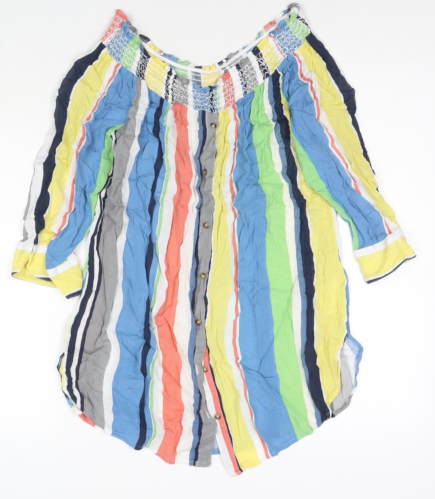 NEXT Womens Multicoloured Striped Viscose Basic Button-Up Size 14 Round Neck
