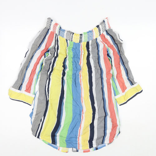 NEXT Womens Multicoloured Striped Viscose Basic Button-Up Size 14 Round Neck