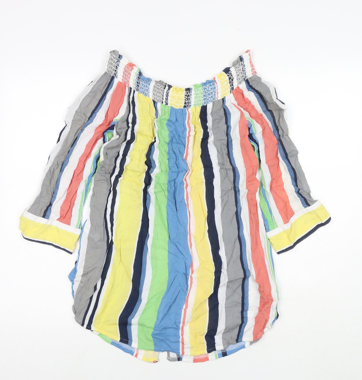 NEXT Womens Multicoloured Striped Viscose Basic Button-Up Size 14 Round Neck
