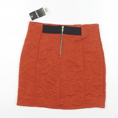 Miss Selfridge Womens Brown Floral Polyester Mini Skirt Size 8 Zip
