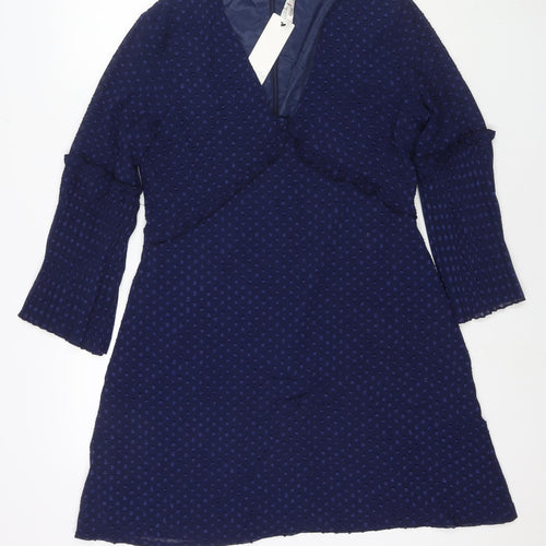 Stella Womens Blue Polka Dot Polyester Fit & Flare Size 12 V-Neck Zip