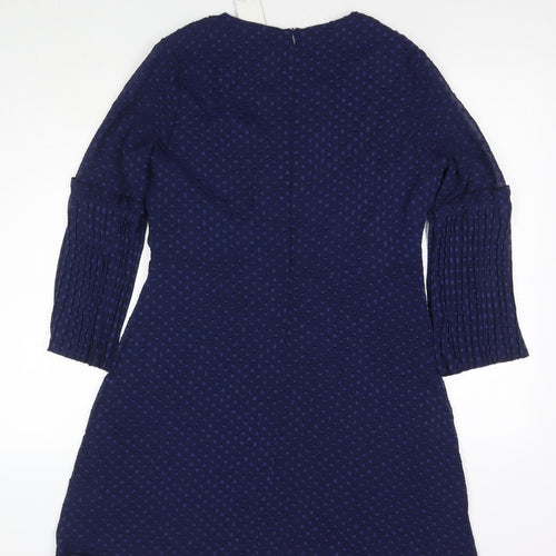 Stella Womens Blue Polka Dot Polyester Fit & Flare Size 12 V-Neck Zip