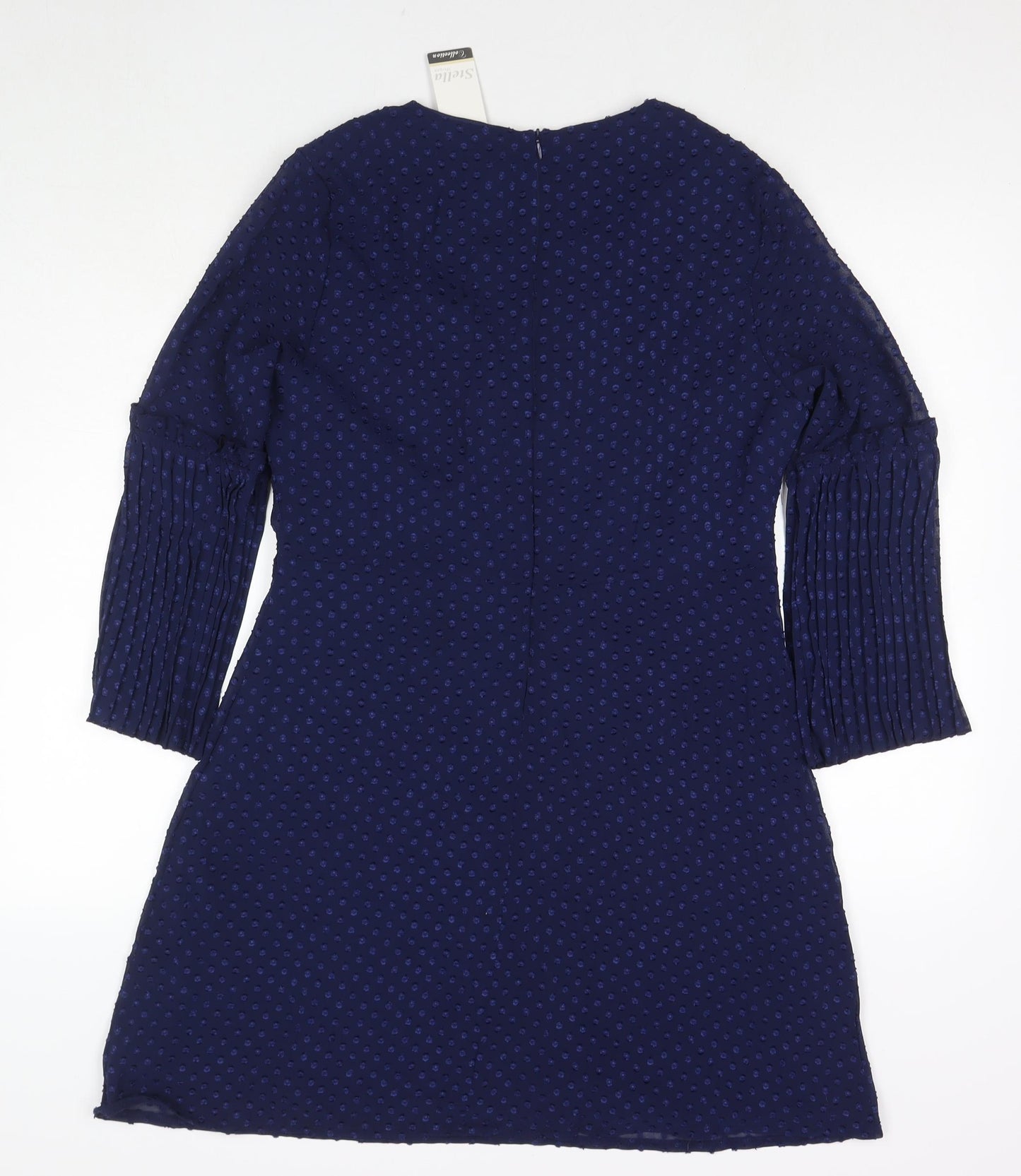 Stella Womens Blue Polka Dot Polyester Fit & Flare Size 12 V-Neck Zip