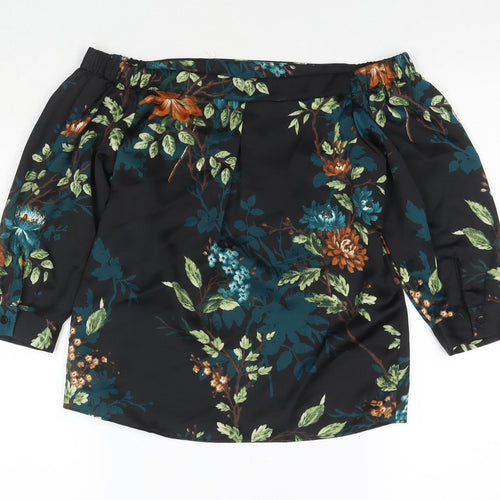 Dorothy Perkins Womens Black Floral Polyester Basic Blouse Size 4 Off the Shoulder