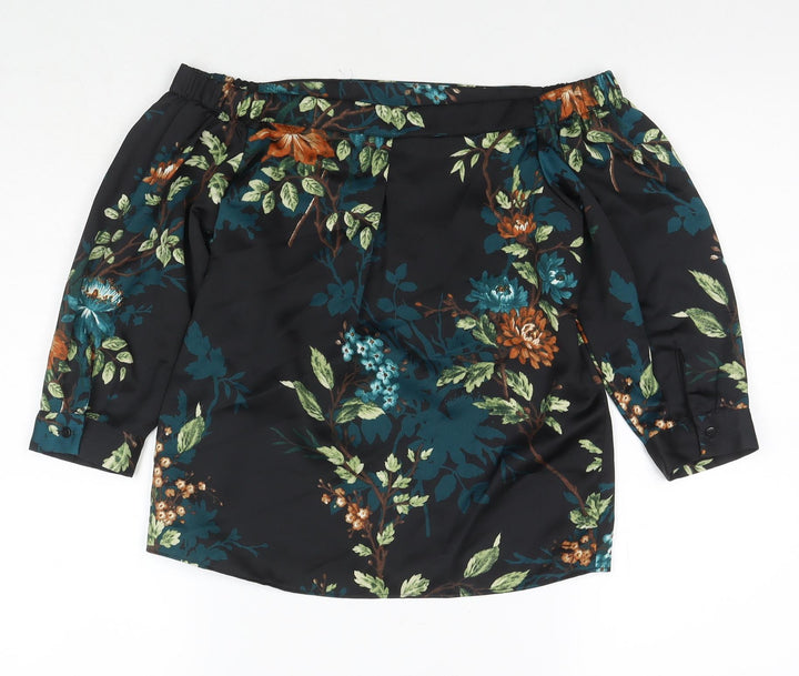 Dorothy Perkins Womens Black Floral Polyester Basic Blouse Size 4 Off the Shoulder