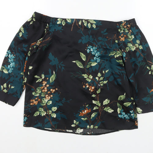 Dorothy Perkins Womens Black Floral Polyester Basic Blouse Size 4 Off the Shoulder