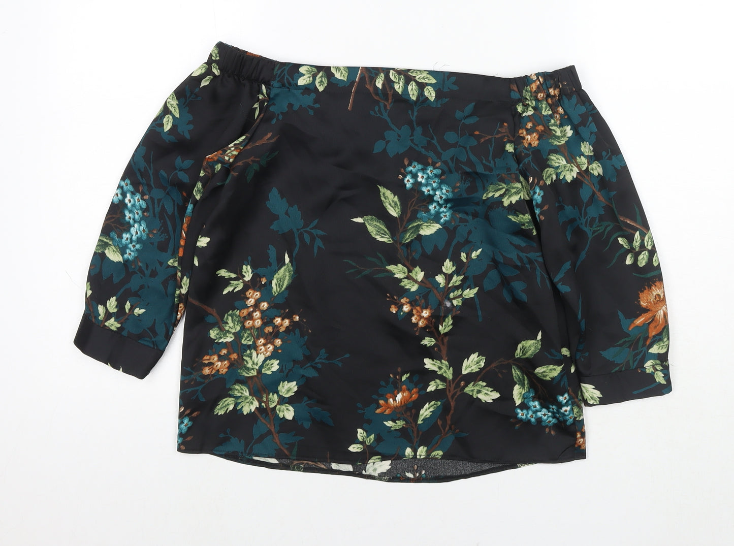 Dorothy Perkins Womens Black Floral Polyester Basic Blouse Size 4 Off the Shoulder