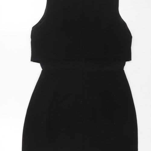 ASOS Womens Black Polyester A-Line Size 10 Round Neck Zip - Jeweled Detail