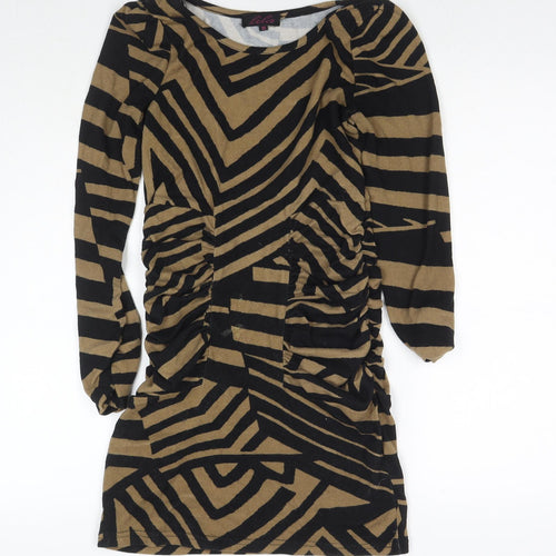 Lila Womens Brown Striped Polyester Jumper Dress Size 10 Round Neck Pullover