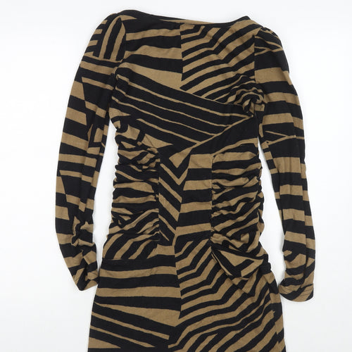 Lila Womens Brown Striped Polyester Jumper Dress Size 10 Round Neck Pullover
